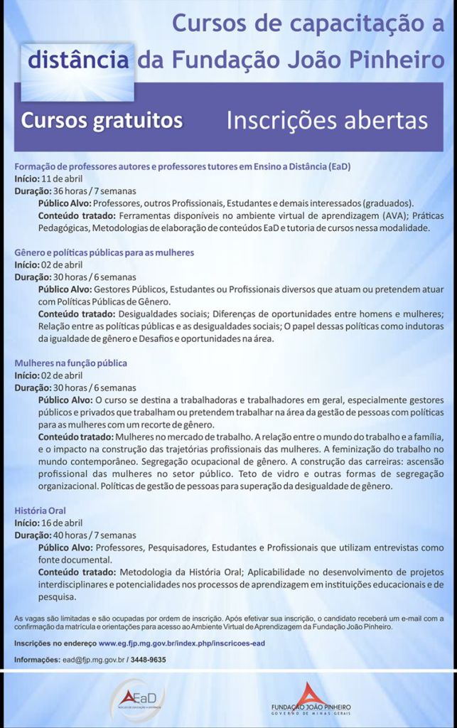 CURSOS GRATUITOS Mulheres na função pública, História e formação de professores EaD 3 WhatsApp Image 2018-03-23 at 16.47.28